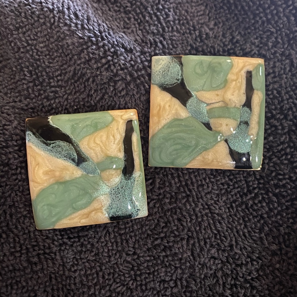 Vintage Square Enamel Earrings
